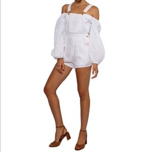 SSO BY DANIELLE white linen overalls.